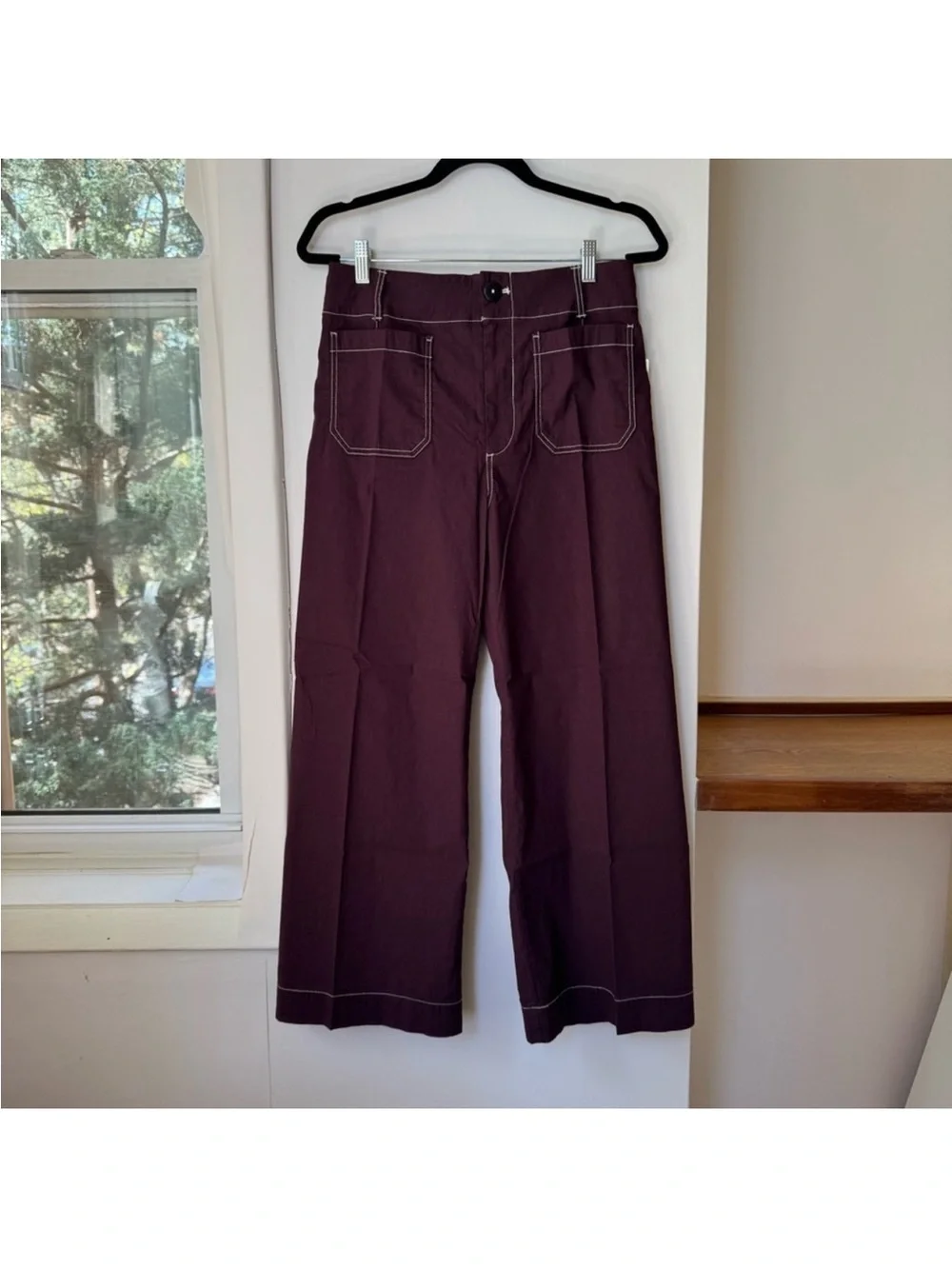 NWT Anthropologie The Colette Linen Wide-Leg Pants Contrast Brown Purple 31P - Picture 7 of 12